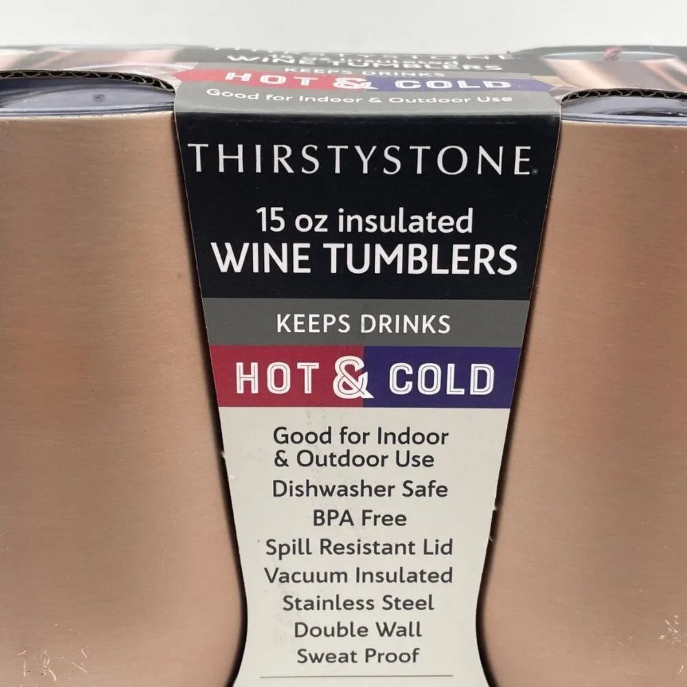 Thirstystone Cambridge Copper Insulated Wine Tumblers Set of 2 Double Wall 15 oz